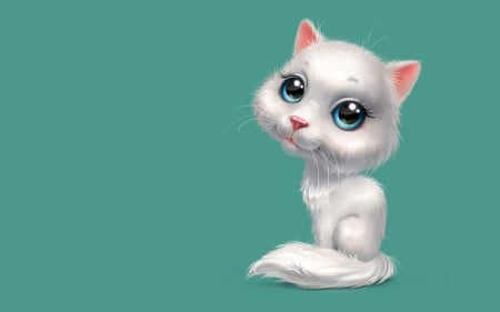 Cat - cat, child, fantasy, pisica, white, luminos, blue, animal, cute