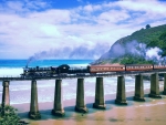 Scenic Outeniqua Choo Tjoe Train, Kaaimans River, Garden Route Coastline, South Africa.