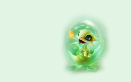 Baby dragon - shu mizoguchi, baby, child, shu, fantasy, animal, dragon, green, cute, egg, luminos