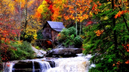 Mill in Babcock State Park, West Virginia - river, trees, autumn, colors, leaves