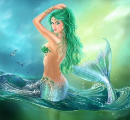 OCEAN WAVES - ocean, female, mermaid, waves