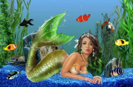 UNDER THE OCEAN - FEMALE, MERMAID, OCEAN, FISH