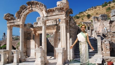 Temple of Hadrian Rome - ancient, building, hadrian, girl, rome, temple