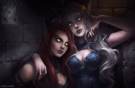 Anniela and Lonus - astri-lohne, anniela, elf, girl, lonus, redhead, blue, fantasy, luminos, couple