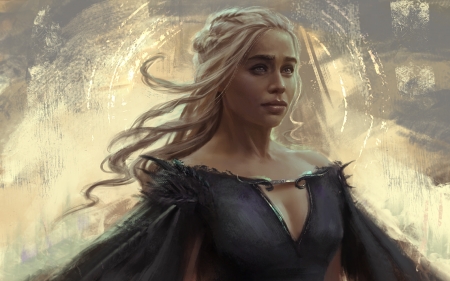 Dragon Queen - dragon queen, girl, daenerys targaryen, inna-vjuzhanina, fantasy, mother of dragons, princess, art, luminos