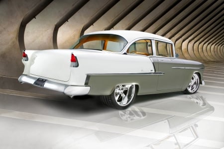 1955-Chevy Bel Air - Bowtie, Gray, White, Classic