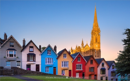 St. Colman's Cathedral, Ireland - cathedral, streetscape, houses, Ireland