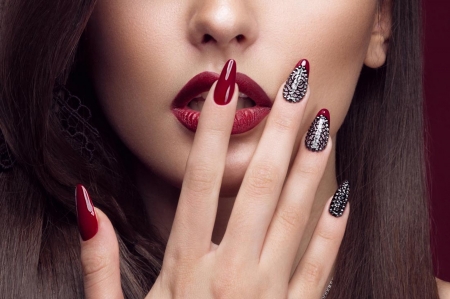 Red - face, red, mouth, lips, nails, hand, woman