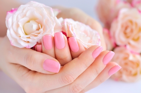 Soft pink - hand, soft, nails, rose, flower, pink