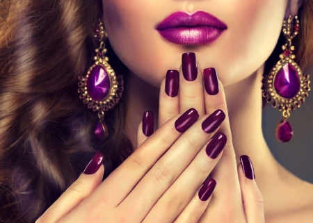 Purple - purple, girl, lips, hand, jewel, nails