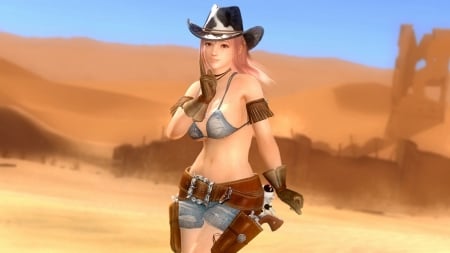 I'm Real Fast . . - girls, western, women, pistols, hats, holsters, ranch, anime, digital art, nra, cowgirl, cartoon, female, blondes