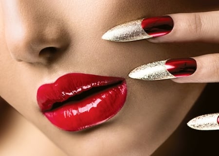 Red - lips, hand, woman, red, nails, face, anna subbotina