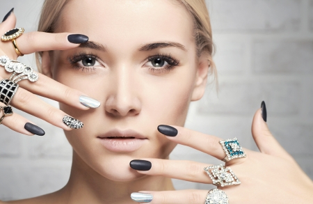 Beauty - woman, face, girl, hand, jewel, nails, model