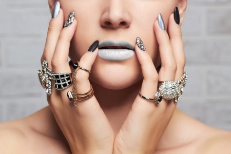 Beauty - girl, jewle, lips, hand, nails, woman, model, ring, face