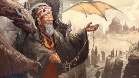 The master - fantasya, rt, master, thomas chamberlain, old man, dragon, hand, asian, luminos