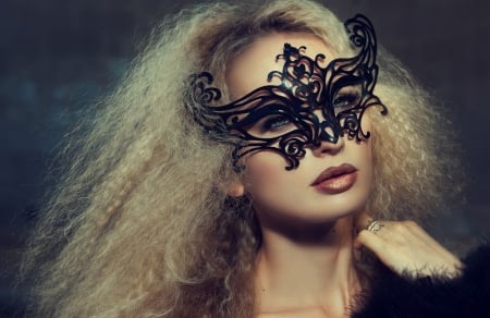 Beauty - agnieszka lorek, woman, mask, girl, black, model, blonde