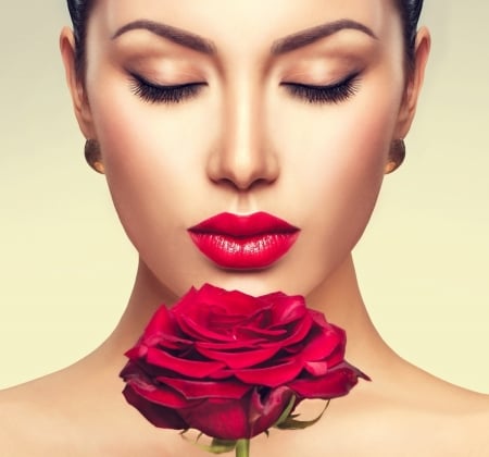 Beauty - trandafir, girl, flower, lips, red, woman, model, rose, face, anna subbotina