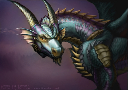 Dragon - purple, fantasy, dragon, bjpentecost, luminos, blue