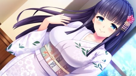 Pretty Japanese - japan, game, girl, long hair, kimono, japanese, cg