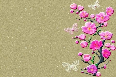 Blossom Butterflies - Photoshop, Butterflies, Flowers, Cherry Blossom, Pink