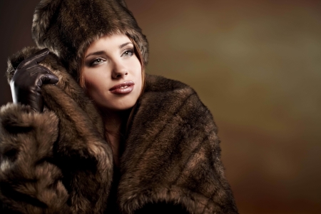 Beauty - woman, fur, girl, hat, fashion, winter, model, brown, glove