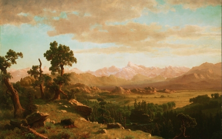 Wind River Country - river, pictura, wind, albert bierstadt, painting, country, art, luminos