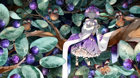 Berry fairy - manga, anime, purple, green, girl, berry, cute, fairy