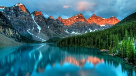 Landscape - lake, water, landscape, orange, peisaj, blue, green