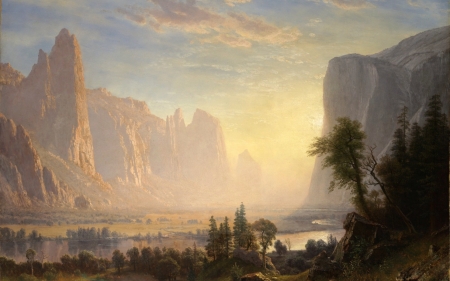 Valley of the Yosemite - painting, valley, art, yosemite, albert bierstadt, luminos, pictura