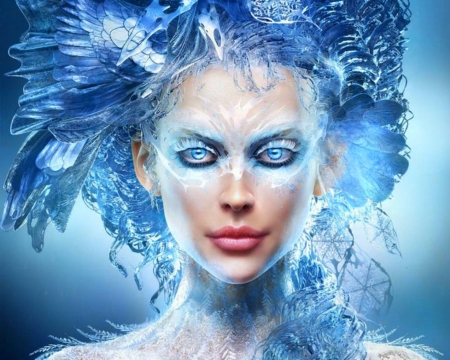 Winter Queen - woman, ice, winter, fantasy, makeup, model, face, queen, blue, snow