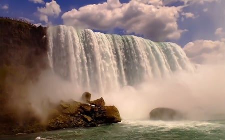 Niagara Falls - sky, usa, rocks, clouds, river, waterfall