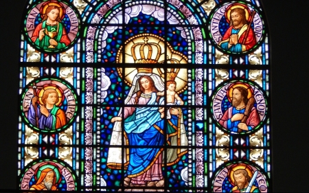 Mother of God and Saints - jesus, baby, virgin mary, stained glass, saints