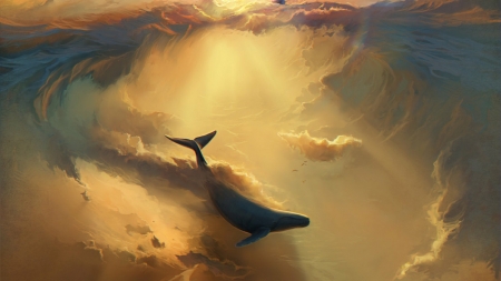 Fantasy - sky, whale, summer, fantasy, ivan aivazovsky, yellow, cloud, luminos, blue