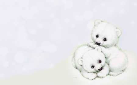 Polar bear cubs - draw, cub, child, bear, fantasy, white, polar, cute, couple, art