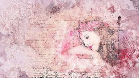 Hidden in Beauty - splatter, letter, callage, script, beauty, love, pink, flowers, watercolor, vintage, woman, floral