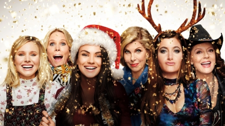 A Bad Moms Christmas (2017) - hat, Oona Laurence, Mila Kunis, poster, girl, actress, horns, Cheryl Hines, Kathryn Hahn, craciun, woman, Kristen Bell, movie, Susan Sarandon, Christine Baranski, a bad moms christmas