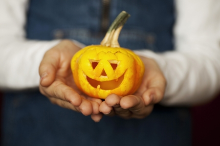 Happy Halloween! - hand, halloween, orange, card, pumpkin