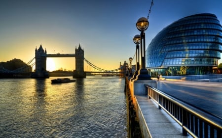 London sunset - fun, river, London, sunset, nature, cool, bridge