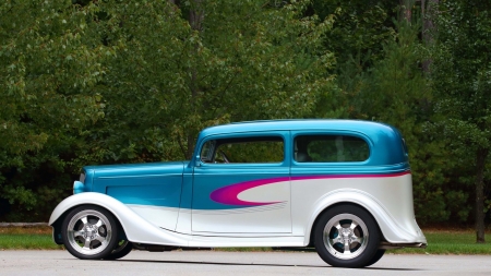 1935-Chevrolet-Sedan-Street-Rod - GM, Teal, White, Classic