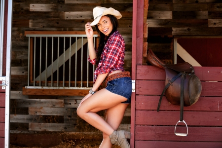 Cowgirl ~ Briana Ashley - cowgirl, shorts, brunette, model