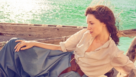 Outlander (TV Series 2014– ) - water, summer, poster, boat, sea, actress, outlander, Caitriona Balfe, woman