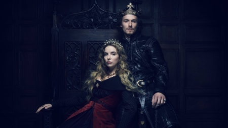 The White Princess (TV Mini-Series 2017– ) - poster, queen, crown, Jodie Comer, man, tv sereis, throne, the white princess, Jacob Collins Levy, woman, couple