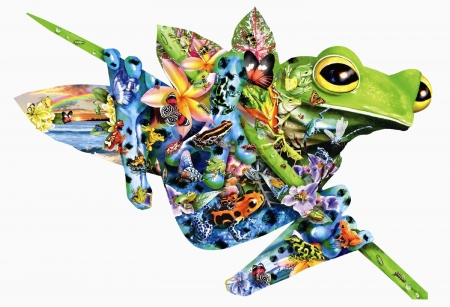 Frog - white, blue, frog, green, fantasy, creative