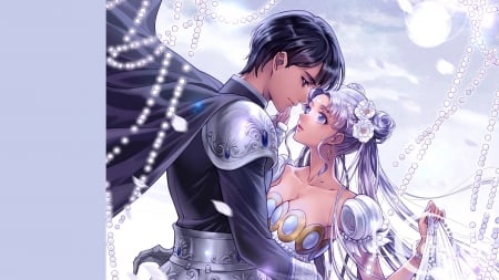 Princess Serenity and Chiba Mamoru - princess serenity, couple, girl, sailor moon, pink, manfa, blue, luminos, man, anime, chiba mamoru