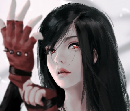 Tifa - wlop, fantasy, hand, brunette, luminos, girl, glove, art