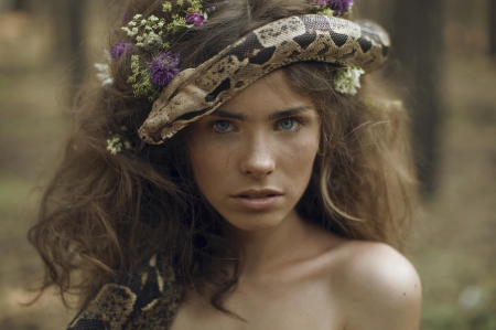 Sin - katerina plotnikova, tempation, snake, woman, model, girl, face, sin