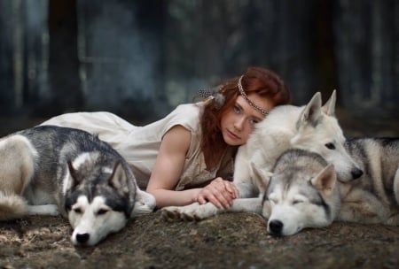 Beauty and the beasts - lup, katerina plotnikova, white, animal, woman, wolf, model, girl