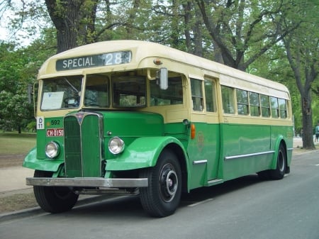 vintage bus - bus, street, vintage, grass