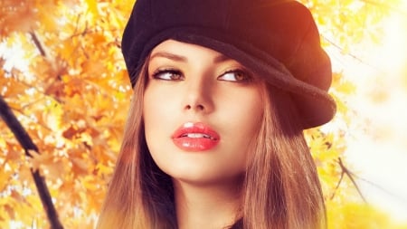 Beautiful Autumn Model - Leaves, Brown, Cap, Model