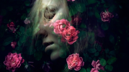 Lost in the Flowers - woman, face, style, flowers